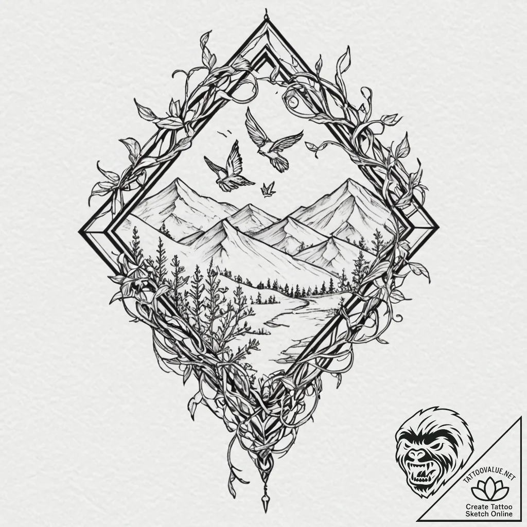 Kite trapped in thorned vines, artistic tatto... - tattoo sketch (№1753221688_0, 22.07.2025 22:01) — tattoovalue.net