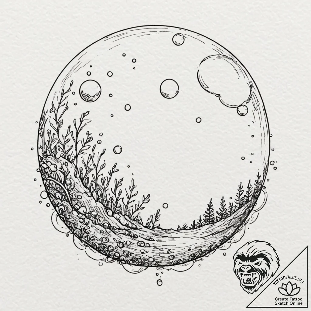 A whimsical bubble in water, ephemeral,, tatt... - tattoo sketch (№1753221773_0, 22.07.2025 22:02) — tattoovalue.net