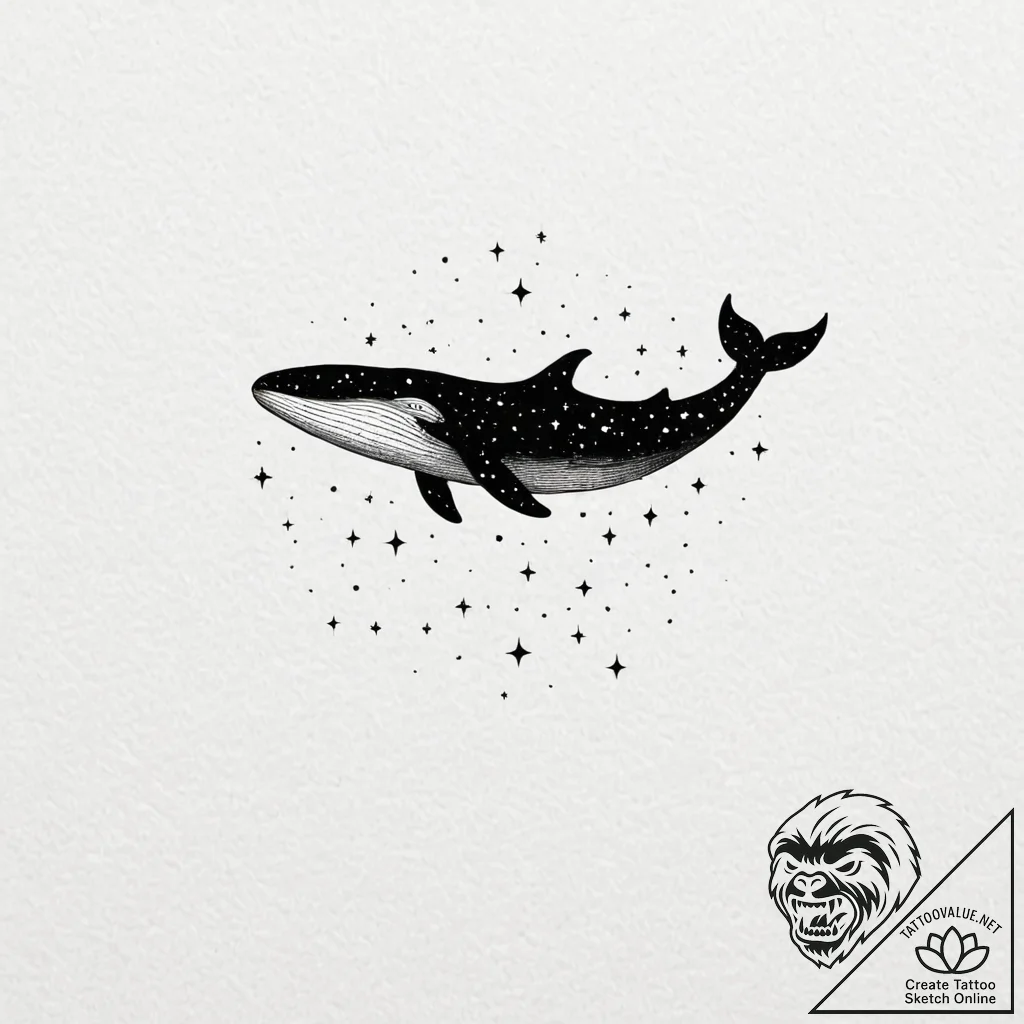 A whale silhouette filled with a starry sky - tattoo sketch (№1753221857_0, 22.07.2025 22:04) — tattoovalue.net