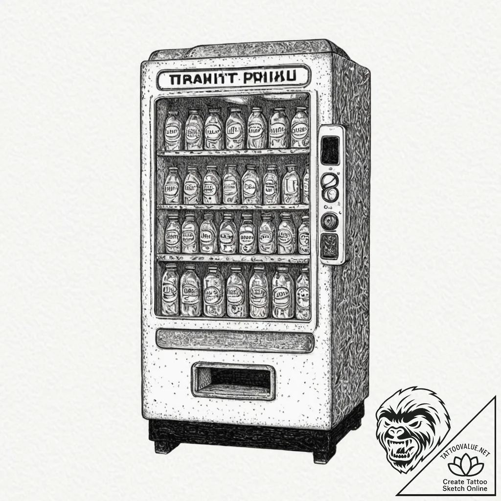 Vending machine that sells bottled emotions,... - tattoo sketch (№1753222255_0, 22.07.2025 22:10) — tattoovalue.net
