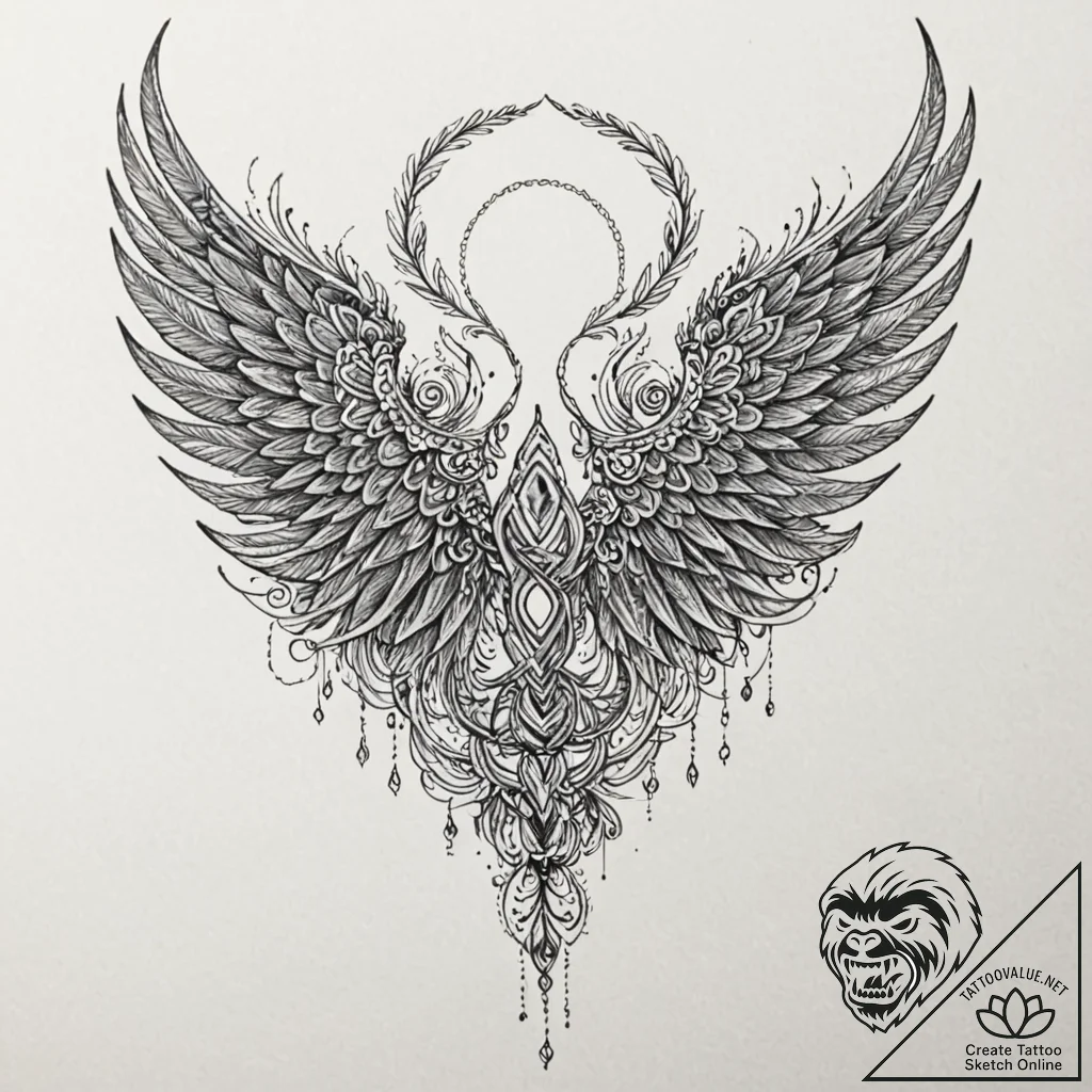Runic wings tearing through mist, tattoo draw... - tattoo sketch (№1753222333_0, 22.07.2025 22:12) — tattoovalue.net