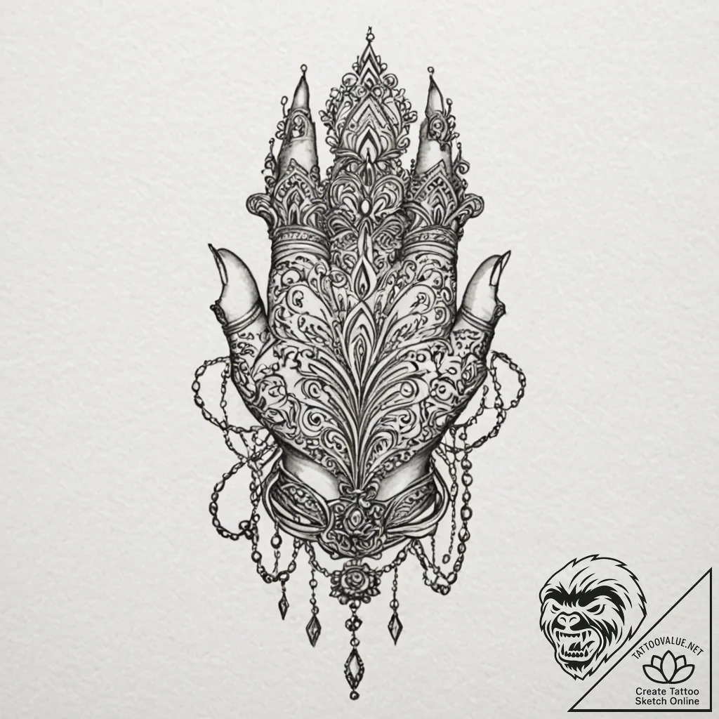 Chained gauntlet reaching for crown, tattoo l... - tattoo sketch (№1753222411_0, 22.07.2025 22:13) — tattoovalue.net