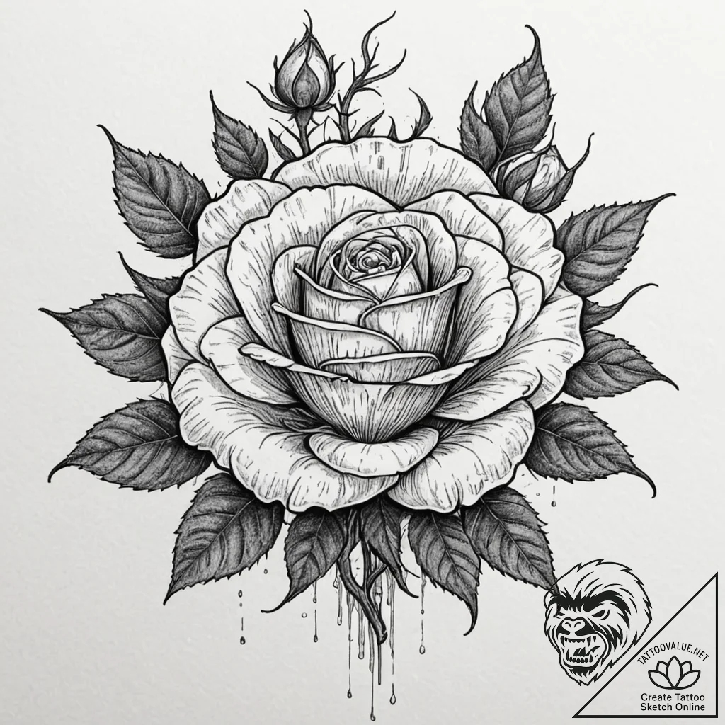 Withered rose blooming from bones, artistic t... - tattoo sketch (№1753222567_0, 22.07.2025 22:16) — tattoovalue.net