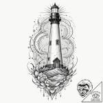 Lighthouse crumbling in spectral storm, conce… – tattoo sketch (№1753222729_0, 22.07.2025 22:18) — tattoovalue.net