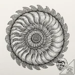 Ammonite fossil unfurling into a complex, mec… – tattoo sketch (№1753223151_0, 22.07.2025 22:25) — tattoovalue.net