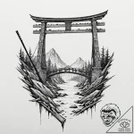Katana beneath shattered bridge, concept art… – tattoo sketch (№1753223236_0, 22.07.2025 22:27) — tattoovalue.net
