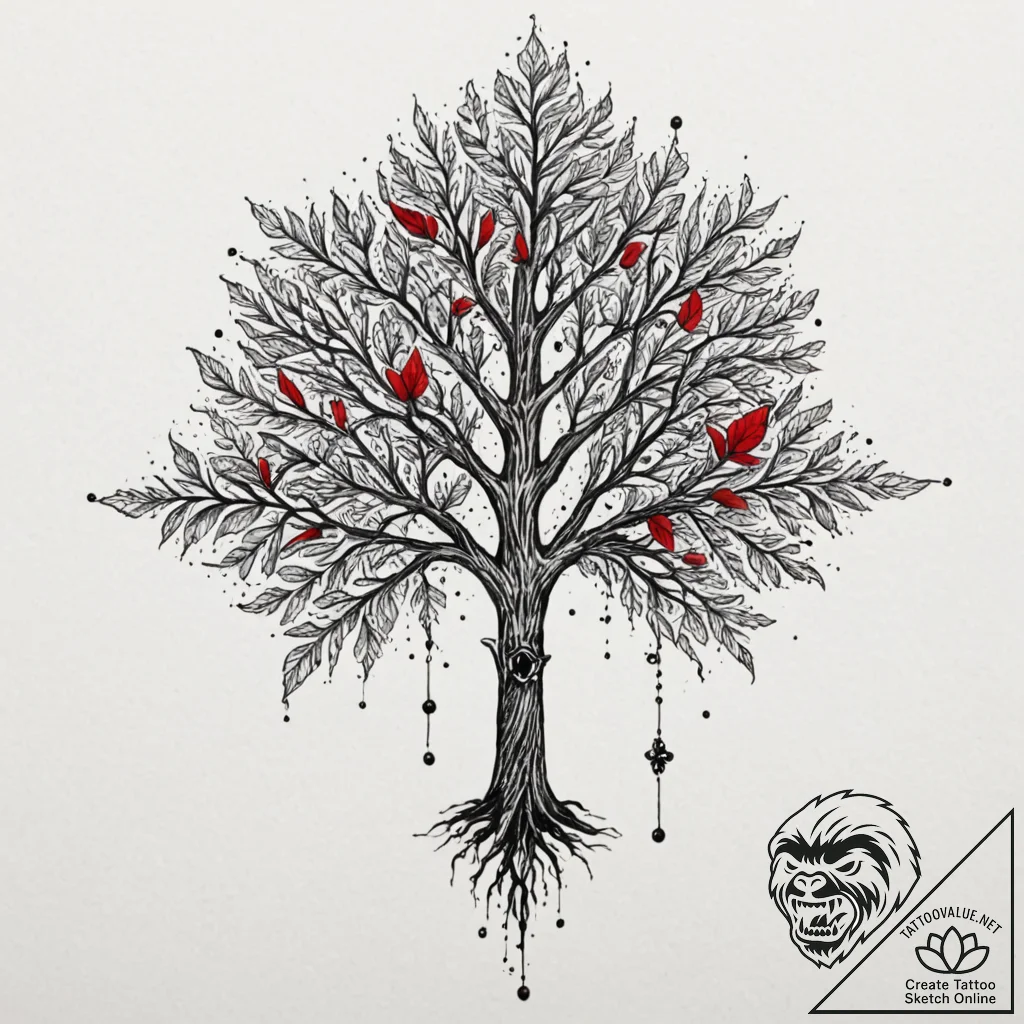 Feathered bloom beneath spectral tree, tattoo... - tattoo sketch (№1753223321_0, 22.07.2025 22:28) — tattoovalue.net