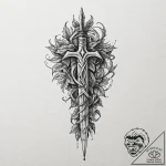Rune dagger crowned in ivy, ink illustration… – tattoo sketch (№1753223490_0, 22.07.2025 22:31) — tattoovalue.net