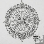 Norse compass (vegvisir) carved into a warrio… – tattoo sketch (№1753223574_0, 22.07.2025 22:32) — tattoovalue.net