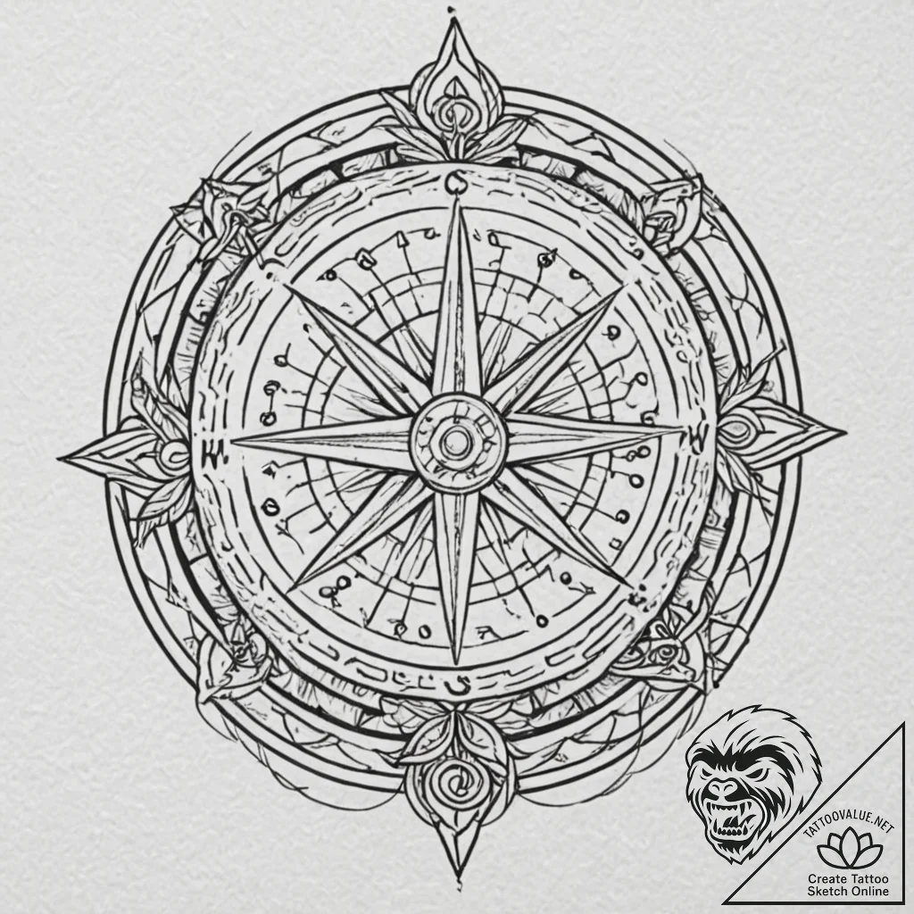Norse compass (vegvisir) carved into a warrio... - tattoo sketch (№1753223574_0, 22.07.2025 22:32) — tattoovalue.net