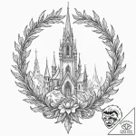 Thorned wreath beneath frozen spire, artistic… – tattoo sketch (№1753223659_0, 22.07.2025 22:34) — tattoovalue.net