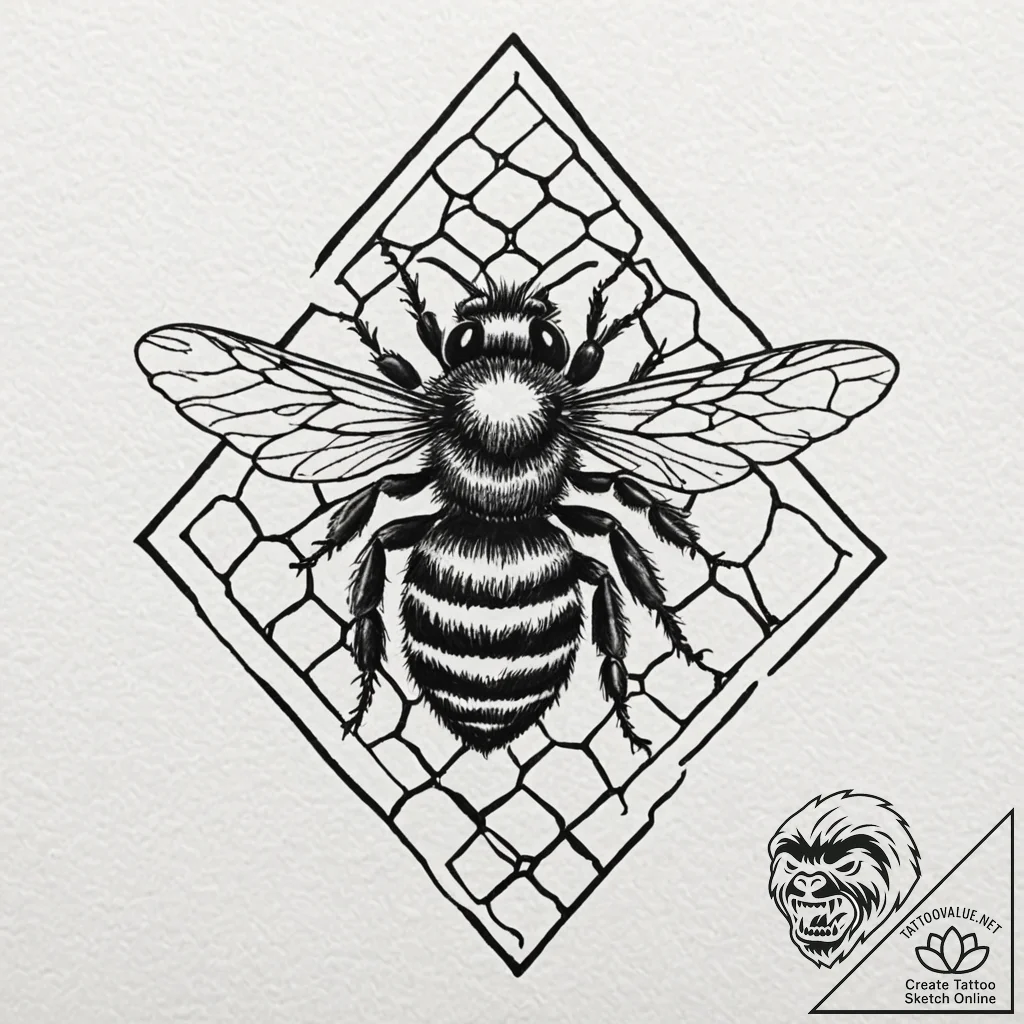 A bee on a honeycomb (is there, but can be cl... - tattoo sketch (№1753223998_0, 22.07.2025 22:39) — tattoovalue.net