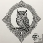 Night owl beneath spectral arch, tattoo line… – tattoo sketch (№1753224167_0, 22.07.2025 22:42) — tattoovalue.net