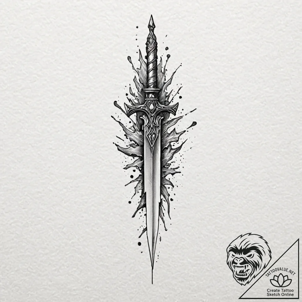 Dagger with ice blade, tattoo sketch design,... - tattoo sketch (№1753224337_0, 22.07.2025 22:45) — tattoovalue.net