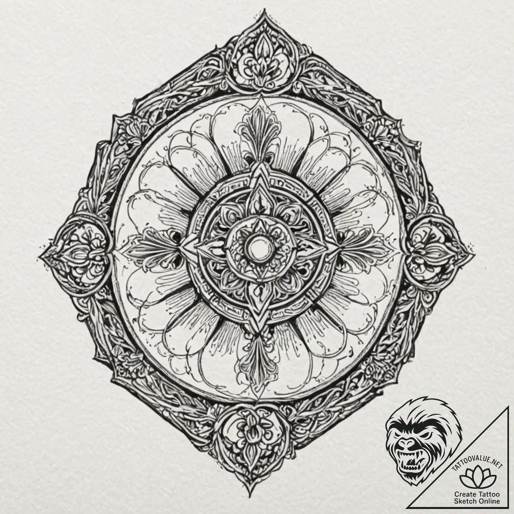 Octagon shield split by blade, artistic tatto... - tattoo sketch (№1753224422_0, 22.07.2025 22:47) — tattoovalue.net