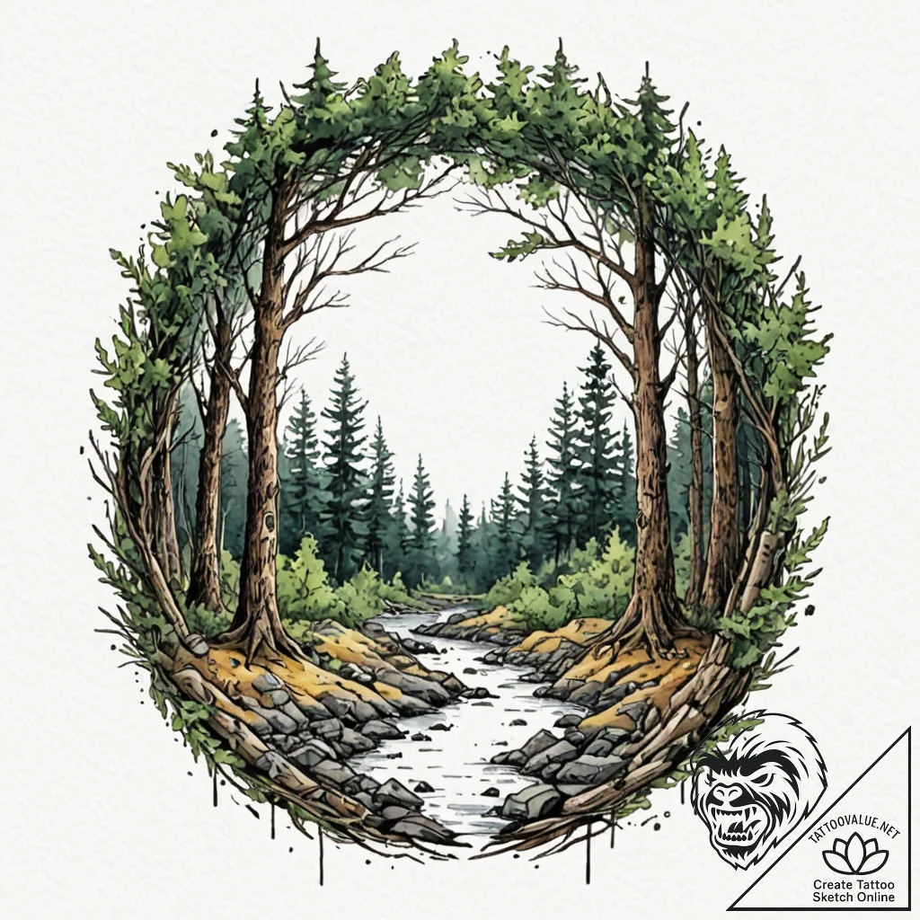 Dark portal opening in forest, concept art fo... - tattoo sketch (№1753224506_0, 22.07.2025 22:48) — tattoovalue.net