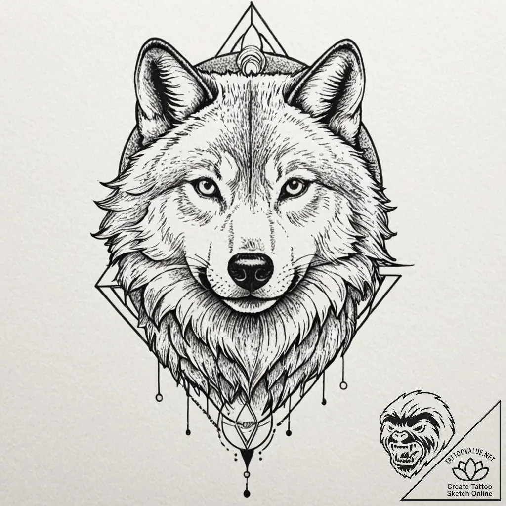 Wolf grin, tattoo flash sheet design, dotwork... - tattoo sketch (№1753224846_0, 22.07.2025 22:54) — tattoovalue.net