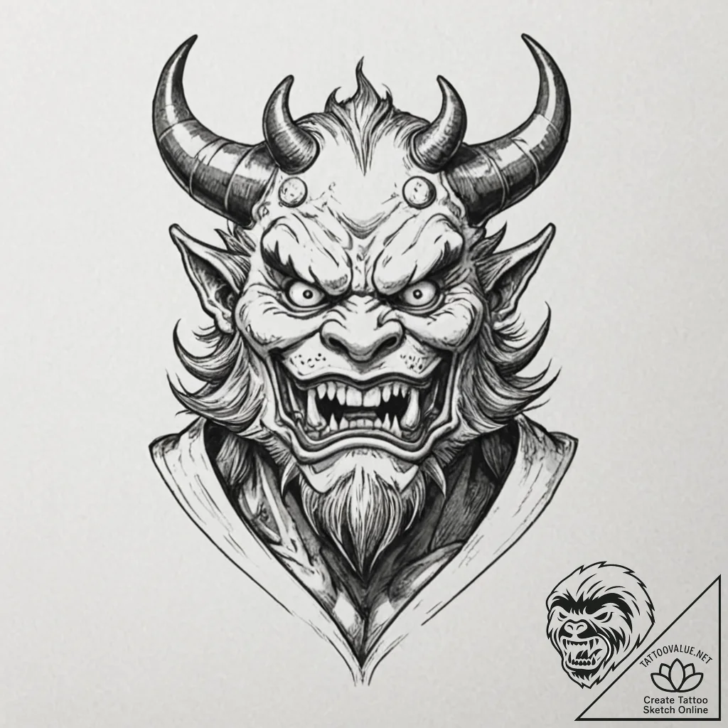 Ukiyo-e style demon (oni), artistic tattoo sk... - tattoo sketch (№1753225098_0, 22.07.2025 22:58) — tattoovalue.net