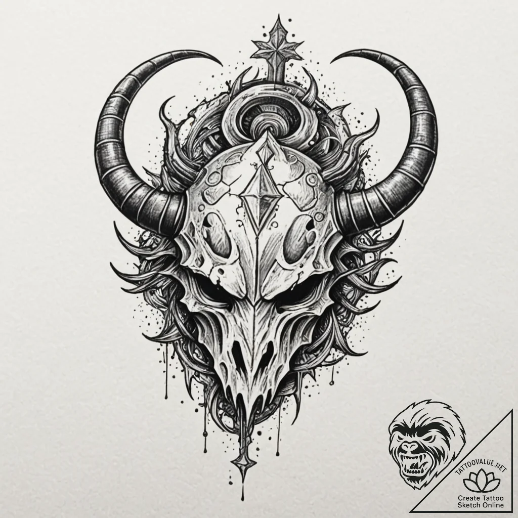 Horned helm beneath shattered moon, tattoo fl... - tattoo sketch (№1753226030_0, 22.07.2025 23:13) — tattoovalue.net