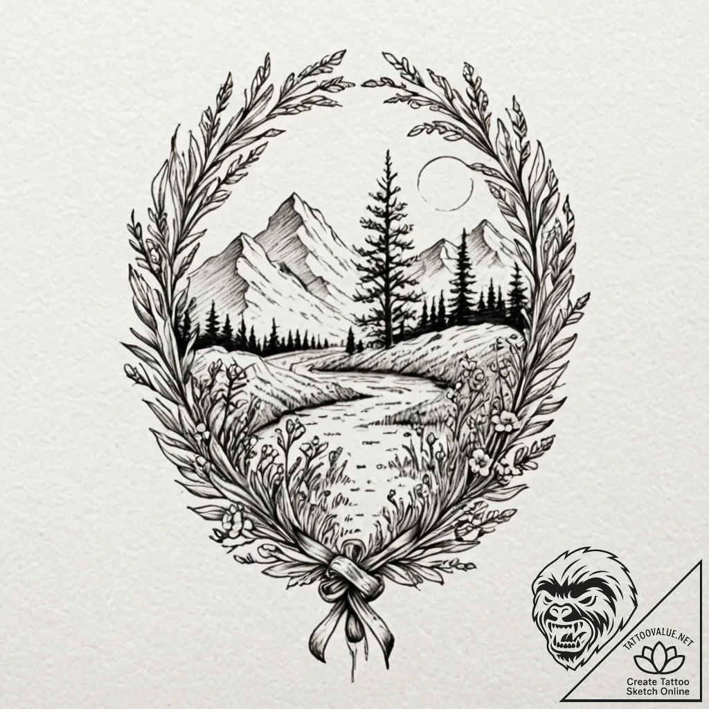 Meadow blooming through bone field, tattoo fl... - tattoo sketch (№1753226704_0, 22.07.2025 23:25) — tattoovalue.net