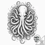 Kraken devouring sunken bells, tattoo drawing… – tattoo sketch (№1753226786_0, 22.07.2025 23:26) — tattoovalue.net