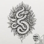 Jungle serpent crowned with roots, tattoo fla… – tattoo sketch (№1753226952_0, 22.07.2025 23:29) — tattoovalue.net