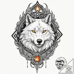 Arcane wolf with flaming eyes, tattoo flash s… – tattoo sketch (№1753227117_0, 22.07.2025 23:31) — tattoovalue.net