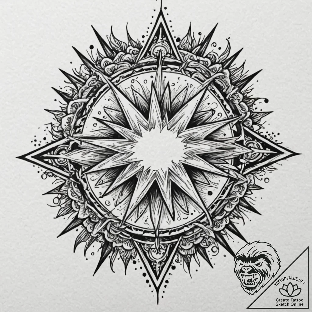 Jagged mirror swallowing stars, tattoo line a... - tattoo sketch (№1753227199_0, 22.07.2025 23:33) — tattoovalue.net
