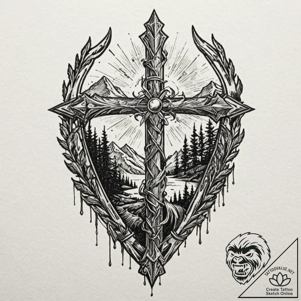 Aurora borealis spilling from a crack in a vi... - tattoo sketch (№1753227614_0, 22.07.2025 23:40) — tattoovalue.net