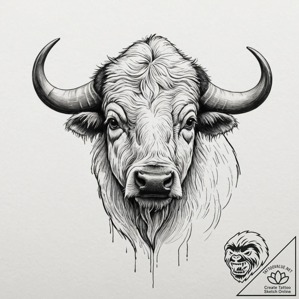Buffalo, tattoo line art, minimalist approach... - tattoo sketch (№1753228600_0, 22.07.2025 23:56) — tattoovalue.net