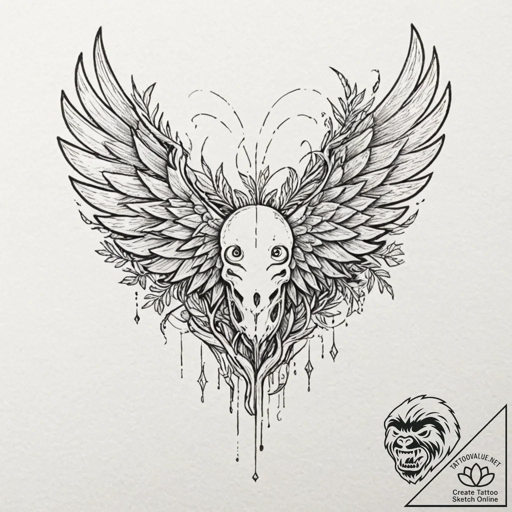 Jungle wings devouring starlight, tattoo flas... - tattoo sketch (№1753228753_0, 22.07.2025 23:59) — tattoovalue.net