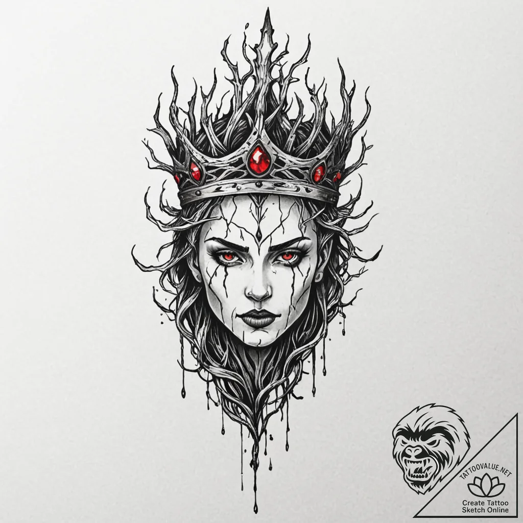 Haunted blade crowned in roots, tattoo drawin... - tattoo sketch (№1753228828_0, 23.07.2025 00:00) — tattoovalue.net
