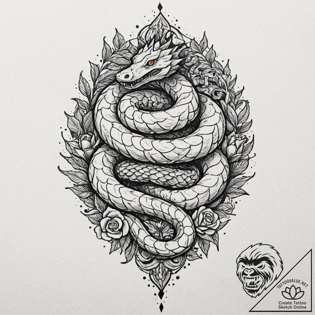 Hallowed serpent crowned with stars, ink illu... - tattoo sketch (№1753229663_0, 23.07.2025 00:14) — tattoovalue.net