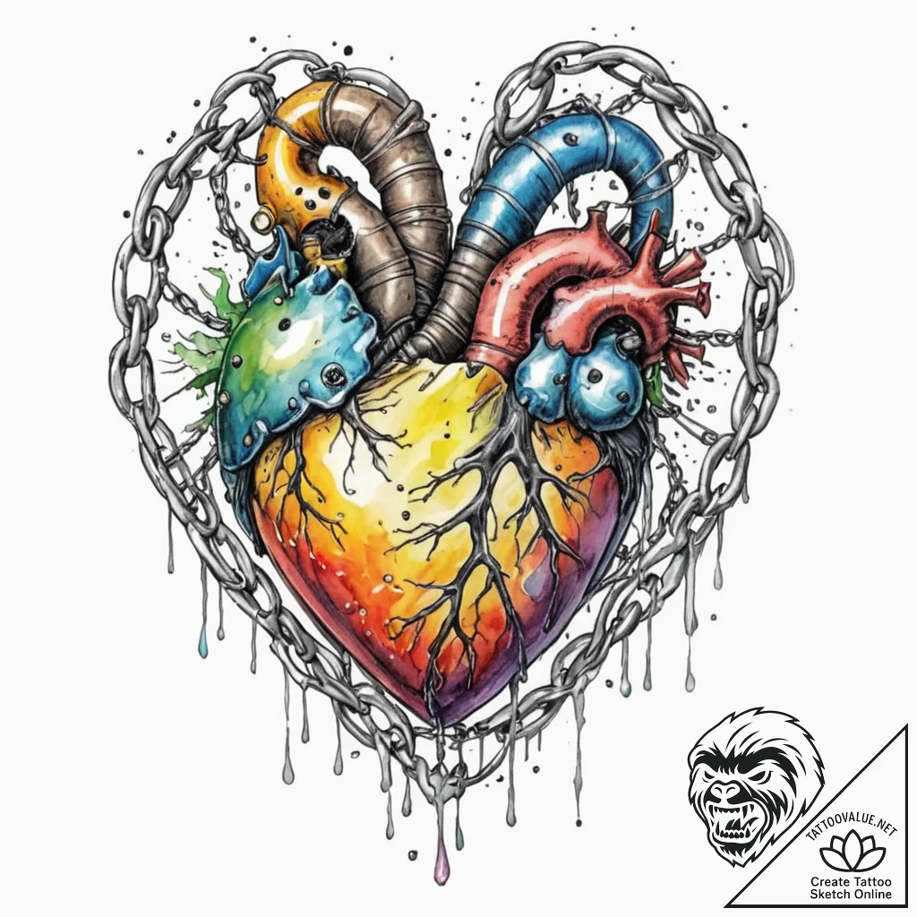 Locked heart with bone chains, tattoo drawing... - tattoo sketch (№1753229891_0, 23.07.2025 00:18) — tattoovalue.net