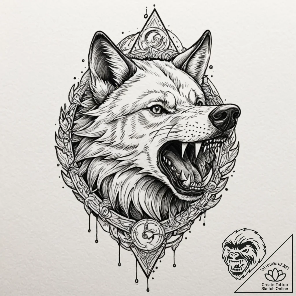 Fenrir, the great wolf, with jaws wide enough... - tattoo sketch (№1753229966_0, 23.07.2025 00:19) — tattoovalue.net