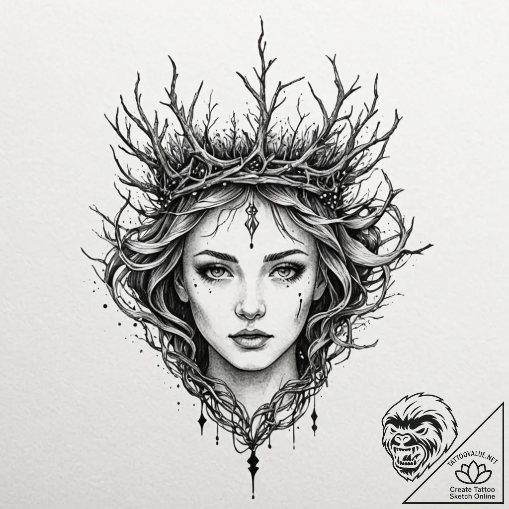 Thorn crown wrapped in roots, concept art for... - tattoo sketch (№1753230497_0, 23.07.2025 00:28) — tattoovalue.net