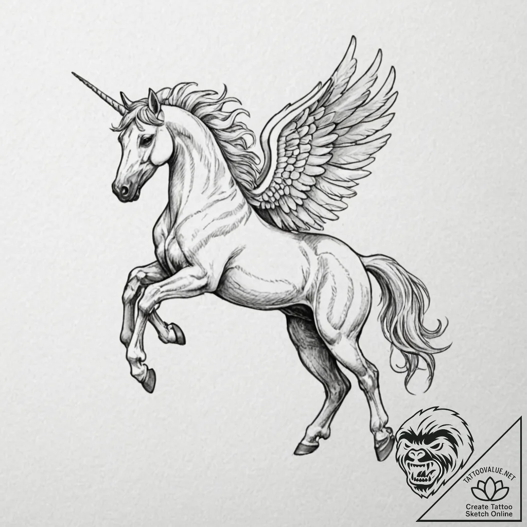 Pegasus - tattoo sketch (№1753231332_0, 23.07.2025 00:42) — tattoovalue.net