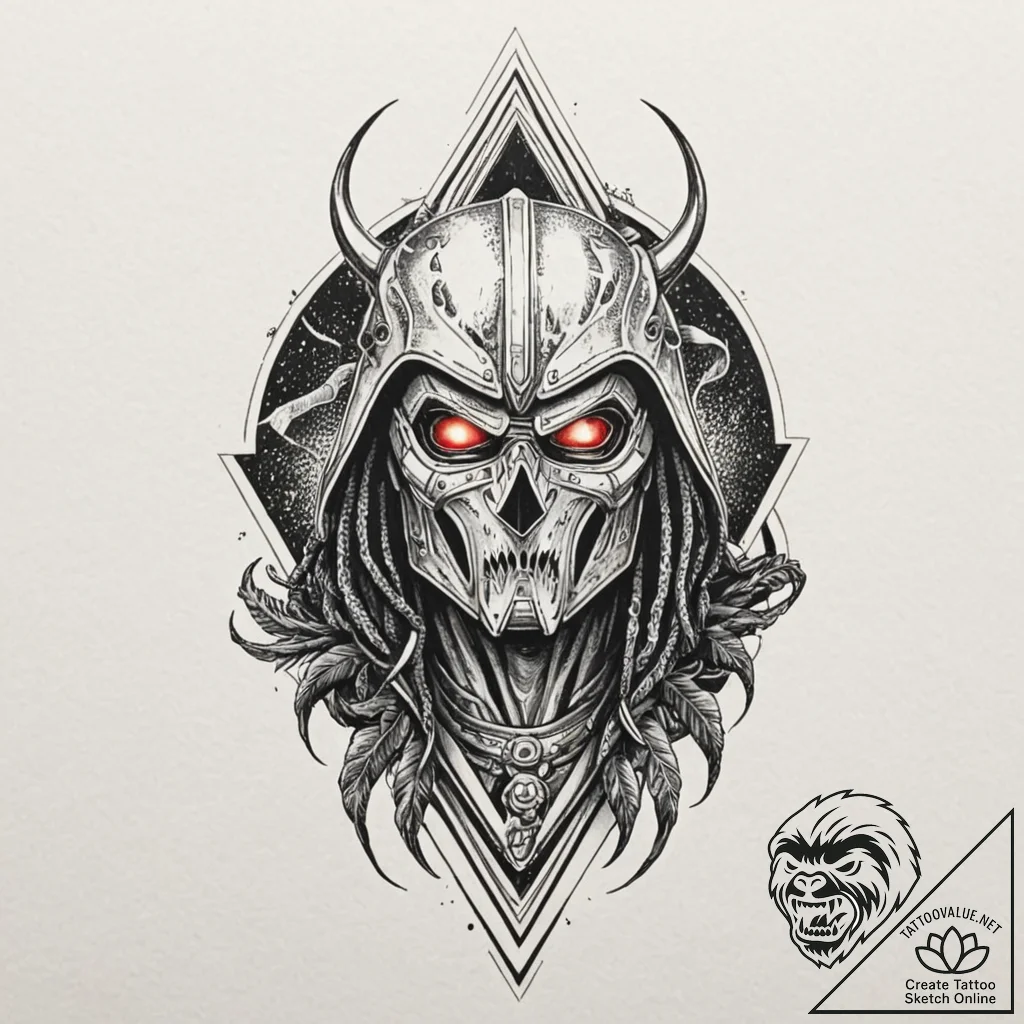 Predator's bio-mask, with the triangular lase... - tattoo sketch (№1753231560_0, 23.07.2025 00:46) — tattoovalue.net