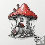 Cottagecore aesthetic: tiny mushroom house, a… – tattoo sketch (№1753231787_0, 23.07.2025 00:49) — tattoovalue.net
