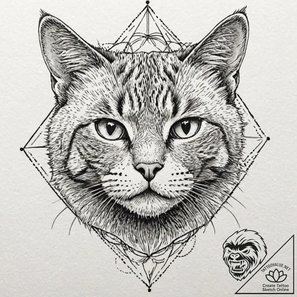 Cat, ink illustration for tattoo, dotwork tat... - tattoo sketch (№1753232173_0, 23.07.2025 00:56) — tattoovalue.net