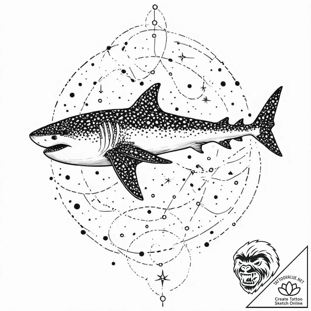 Whale shark whose spots are a glowing star ma... - tattoo sketch (№1753232249_0, 23.07.2025 00:57) — tattoovalue.net