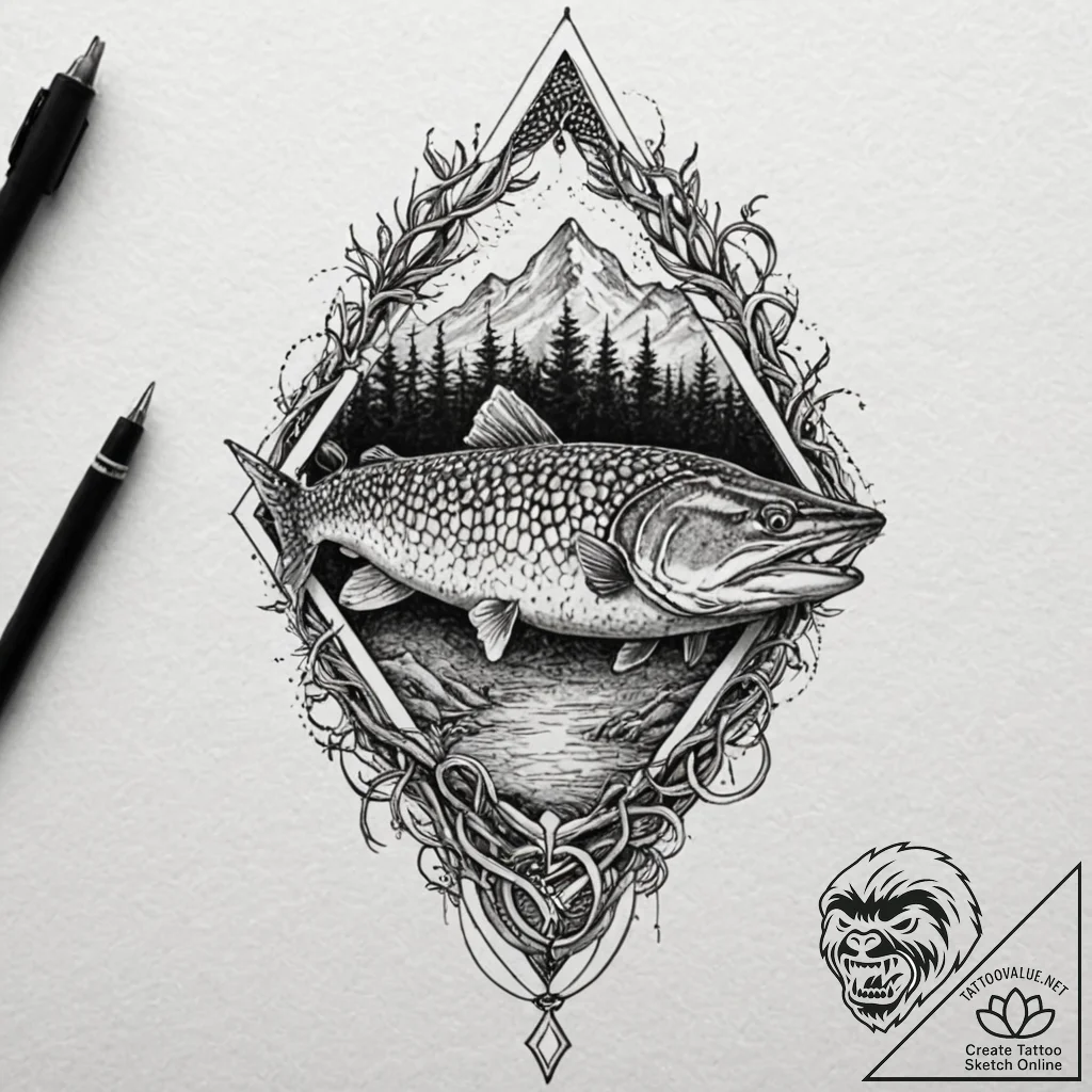 Pike haft wrapped in roots, tattoo sketch des... - tattoo sketch (№1753232401_0, 23.07.2025 01:00) — tattoovalue.net