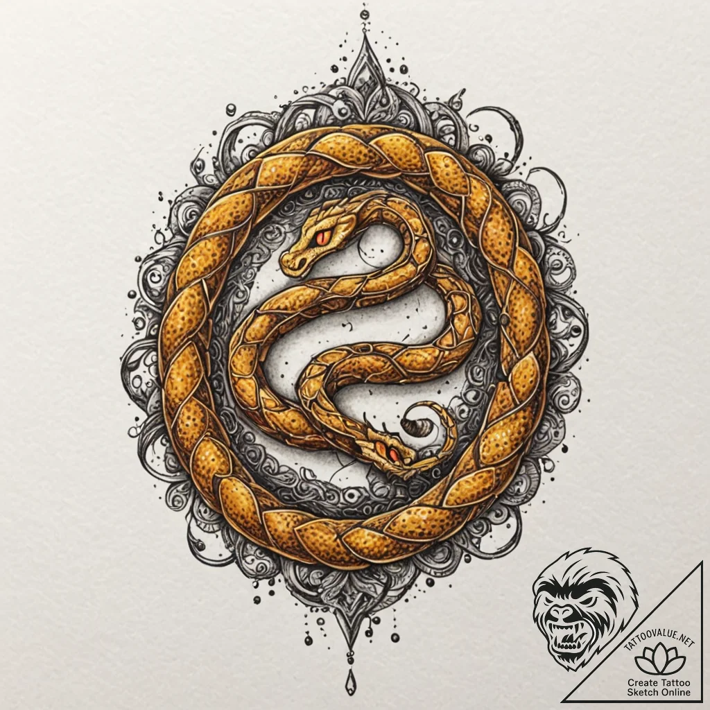 Amber serpent with jeweled eyes, concept art... - tattoo sketch (№1753232553_0, 23.07.2025 01:02) — tattoovalue.net