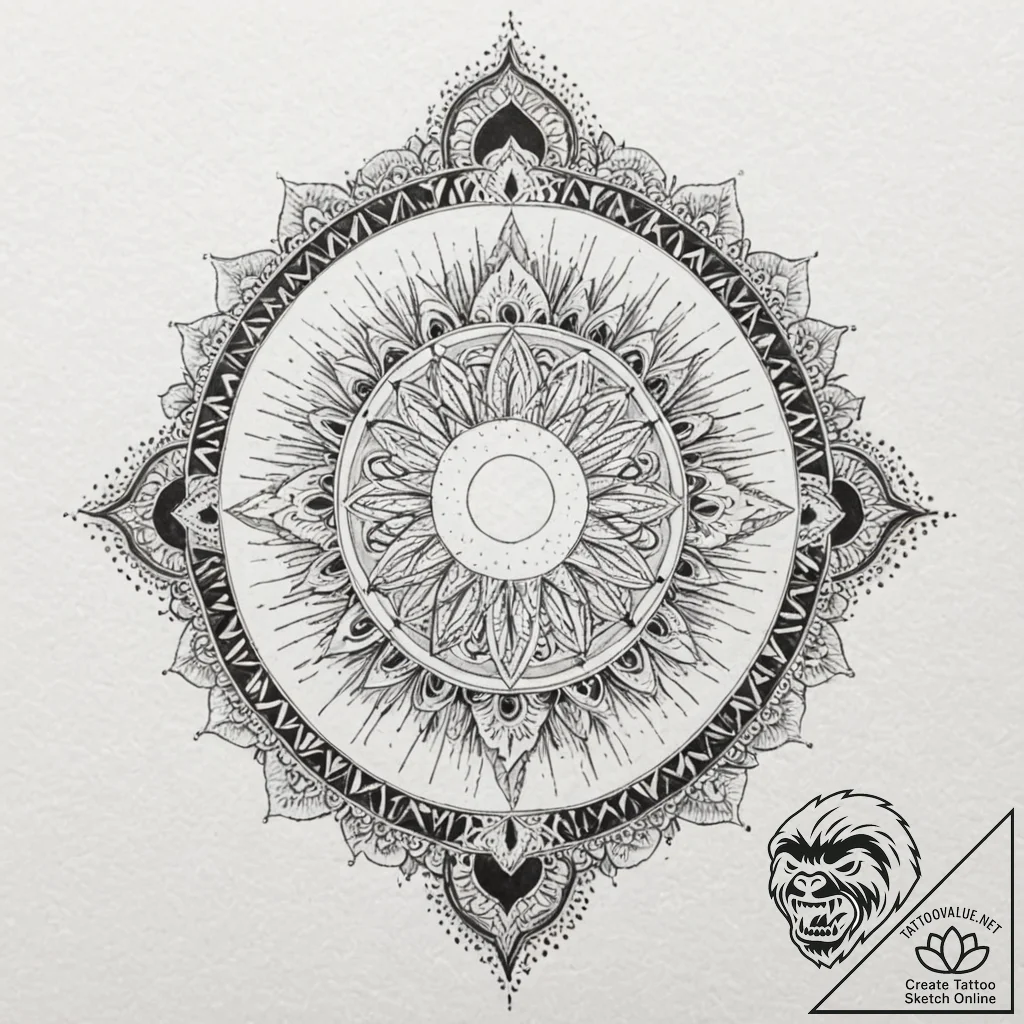 Monastery beneath spectral eclipse, ink illus... - tattoo sketch (№1753233239_0, 23.07.2025 01:13) — tattoovalue.net