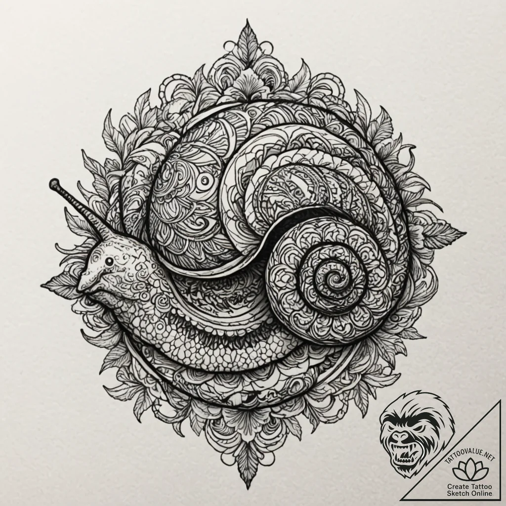 Snail, tattoo drawing outline, vibrant colors... - tattoo sketch (№1753233315_0, 23.07.2025 01:15) — tattoovalue.net