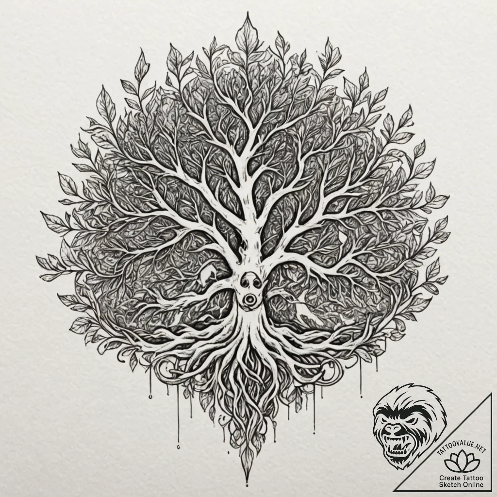 Old coin wrapped in roots, tattoo line art, m... - tattoo sketch (№1753233467_0, 23.07.2025 01:17) — tattoovalue.net