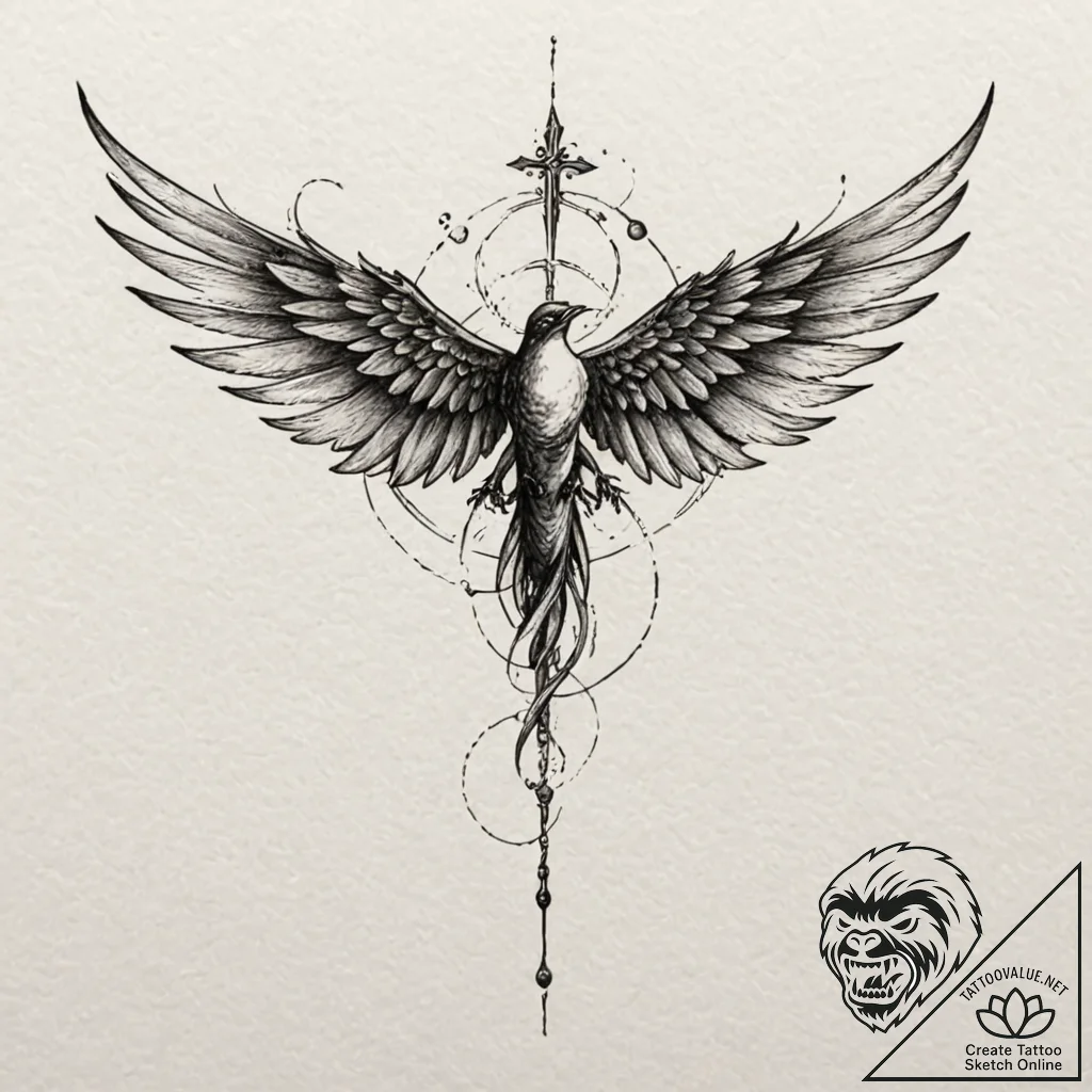 Etched wings frozen in flight, tattoo drawing... - tattoo sketch (№1753233620_0, 23.07.2025 01:20) — tattoovalue.net