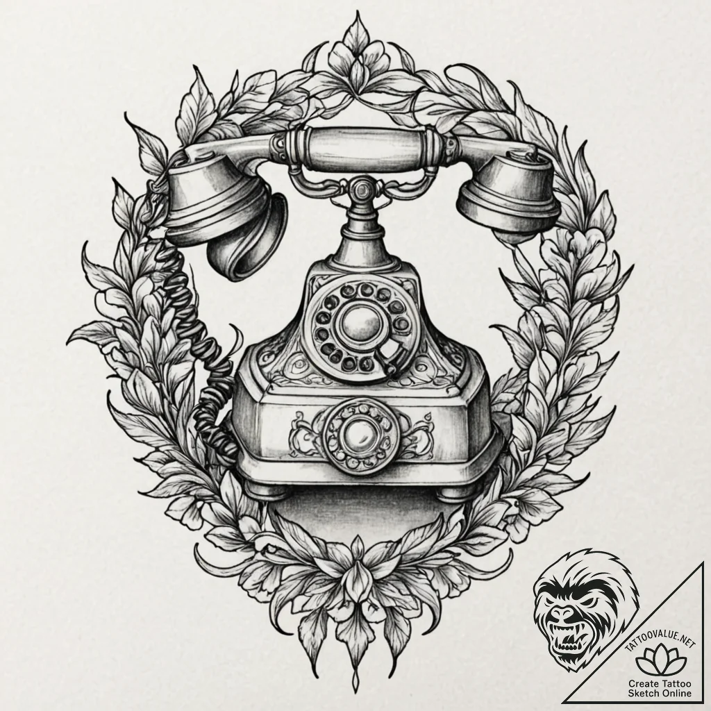 A powerful buzzing telephone, urgent,, tattoo... - tattoo sketch (№1753234002_0, 23.07.2025 01:26) — tattoovalue.net