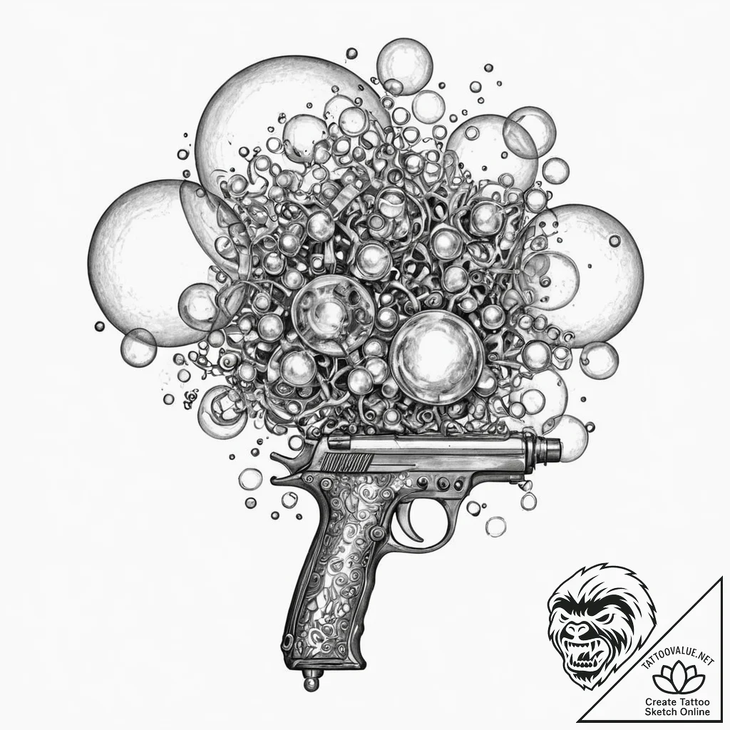 A whimsical bubble from a bubble gun, playful... - tattoo sketch (№1753234154_0, 23.07.2025 01:29) — tattoovalue.net