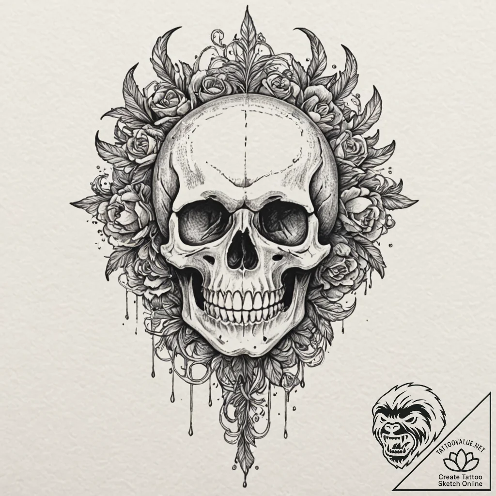 Animated skull laughing, artistic tattoo sket... - tattoo sketch (№1753234230_0, 23.07.2025 01:30) — tattoovalue.net